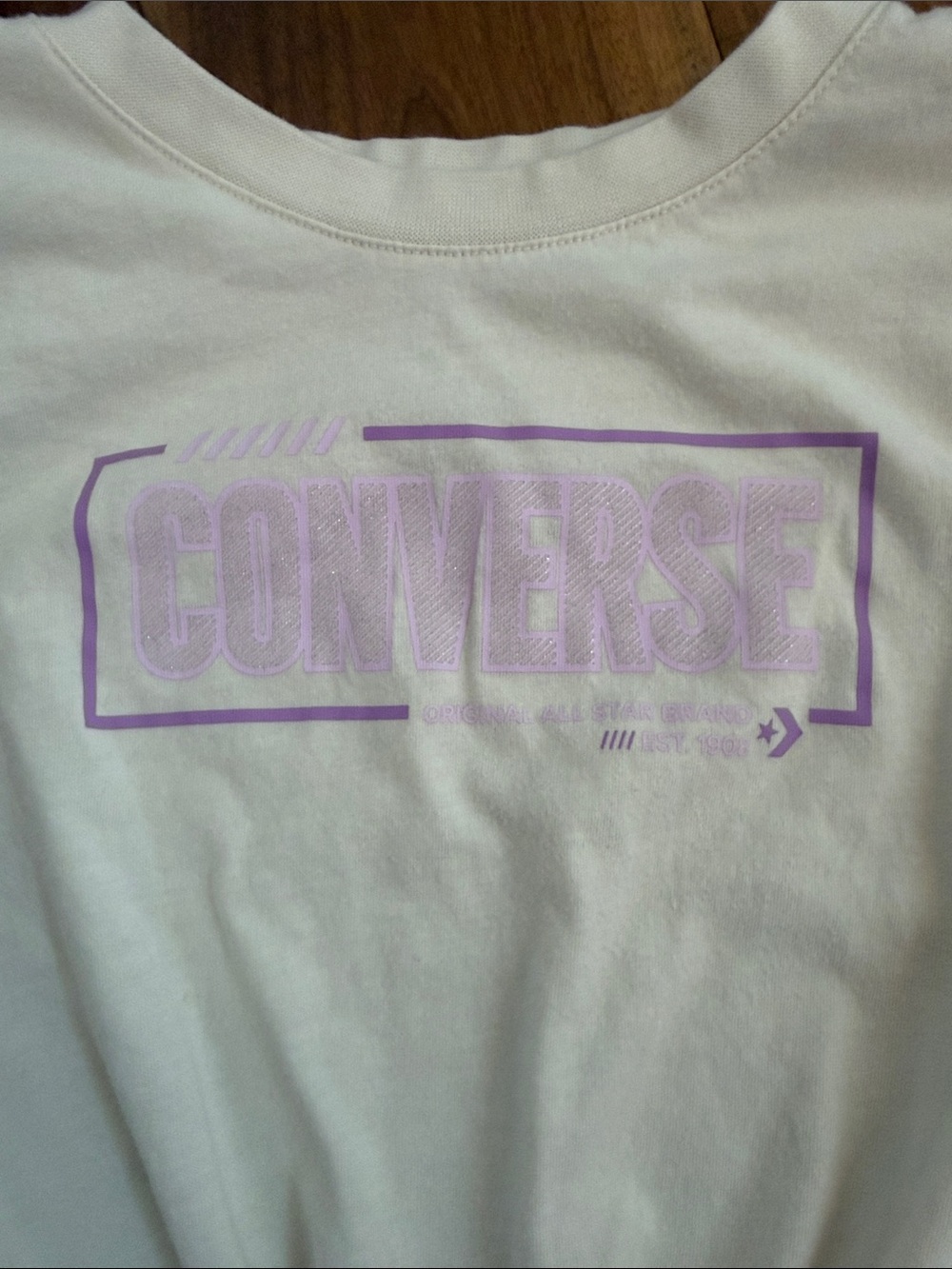 Converse Cream Short Sleeve Tie-Front Tee with Lavender Logo - Picture 3 of 6